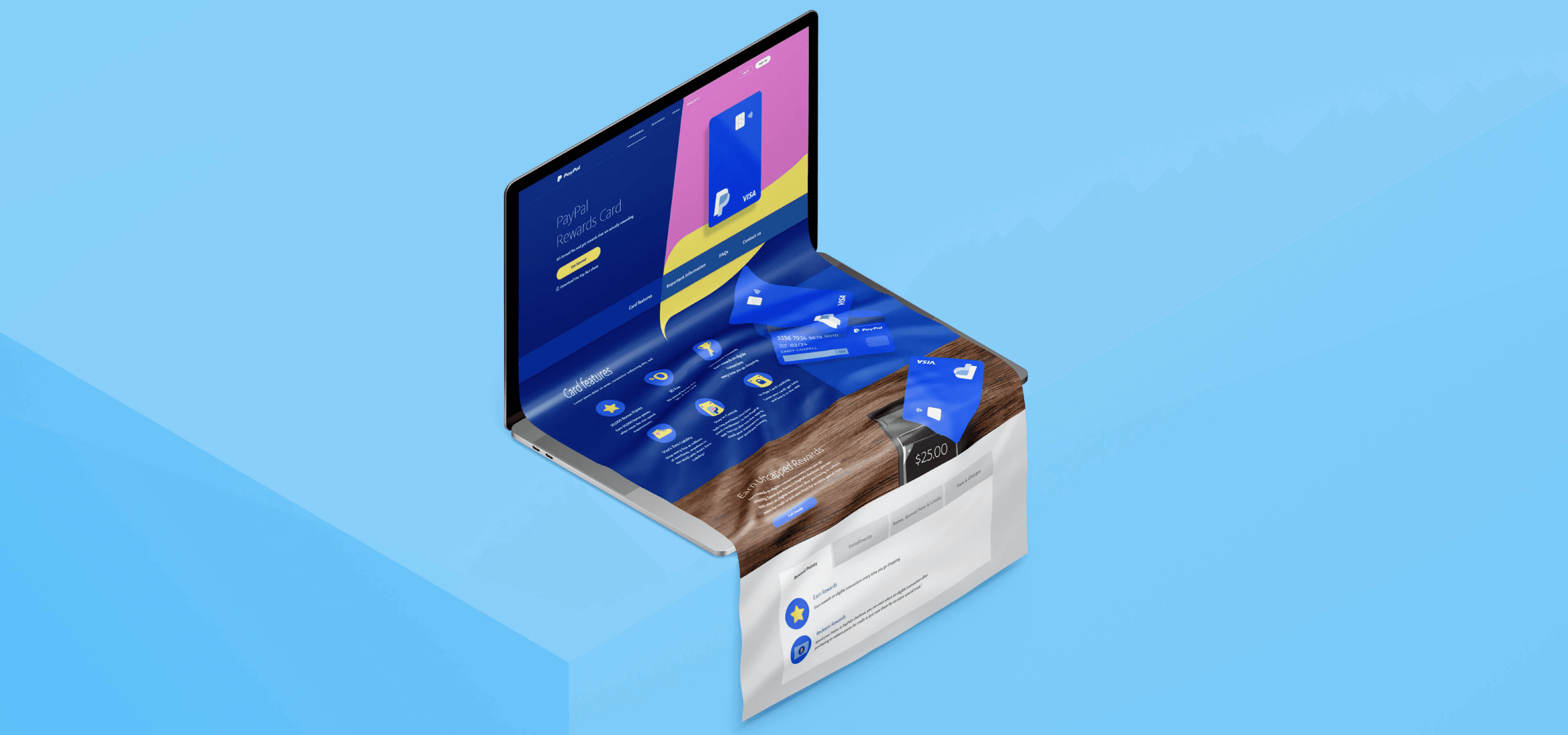 Laptop mockup of the co-branded card experience with physical card